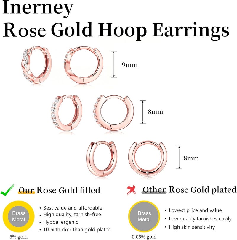 Inerney Gold Huggie Hoop Earrings Set for Women, Dainty Small Sterling Silver Earring Stacks Hypoallergenic Jewelry for Multiple Piercings, Trendy Twisted Cute Cartilage Hoops Birthstone Gift 3 Pairs - Image 5